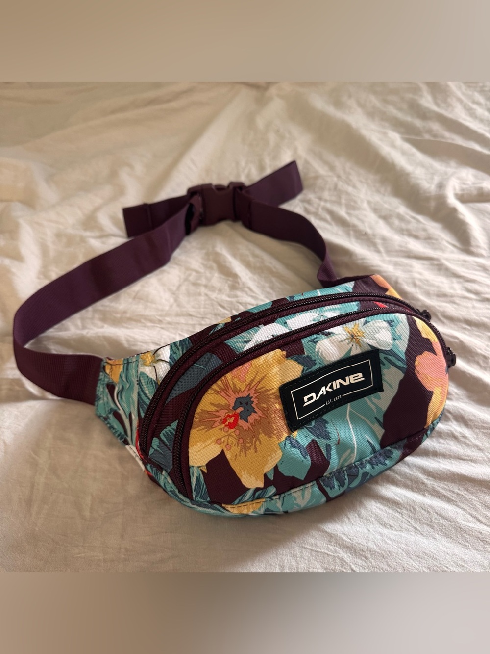 Dakine maroon purple and floral Fanny pack